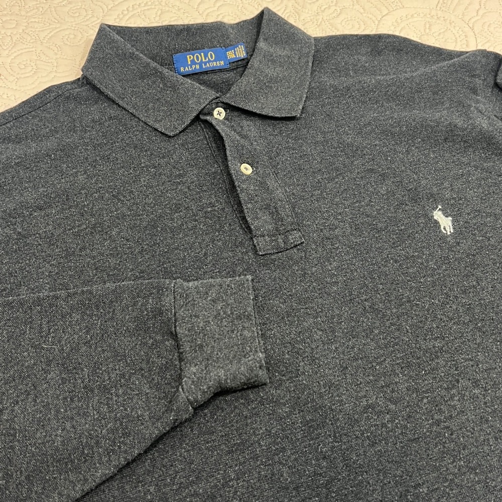Polo Ralph Lauren Mens Long Sleeve Polo Shirt Charcoal Gray 2XLT Big & Tall Pony